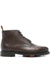 Santoni Lace-up Leather Boots In Brown