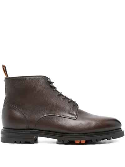 Santoni Lace-up Leather Boots In Brown