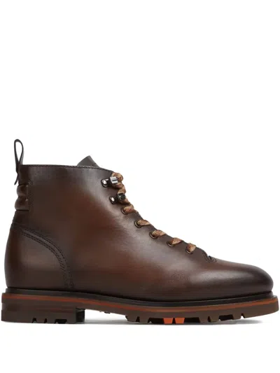 Santoni Lace-up Leather Hiking Boots In Brown