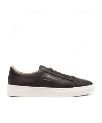 Santoni Logo Printed Low-top Sneakers In Brown