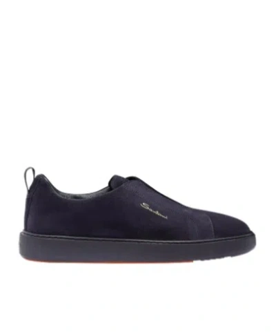 Santoni Suede Slip-on Sneaker In Blu