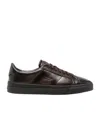 Santoni Brown Calfskin Lace-up Sneakers With Debossed Branding In Brown