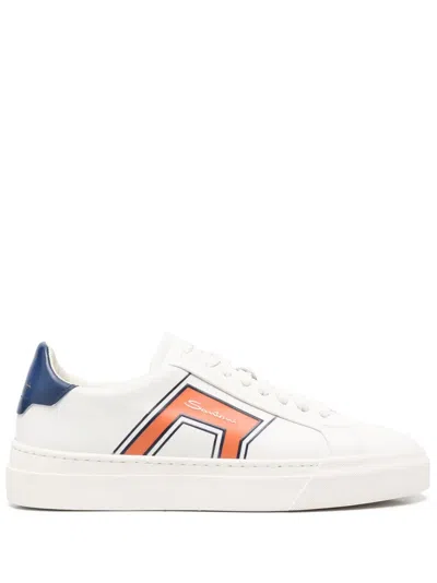 Santoni Lace-up Low-top Leather Sneakers In Weiss