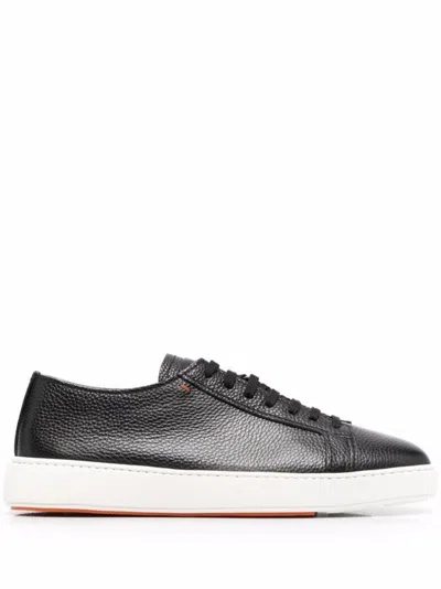 Santoni Low-top Leather Sneakers In Black