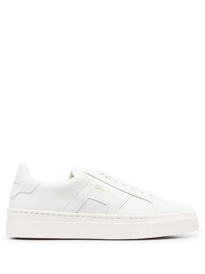 Santoni Lace-up Low-top Sneakers In Beige