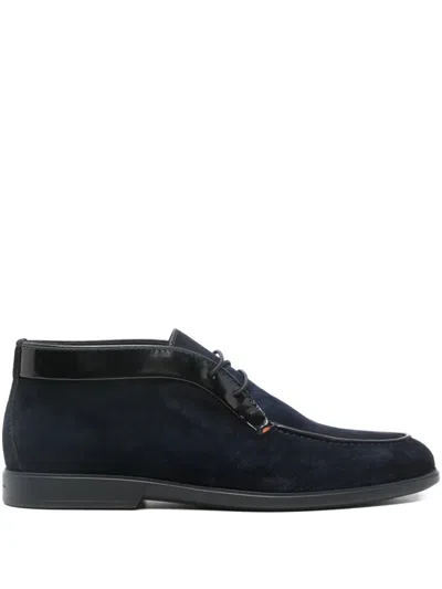 Santoni Lace-up Panelled Boots In Blue