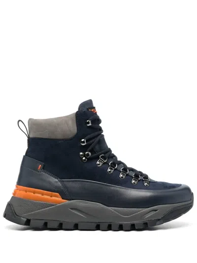 Santoni Lace-up Panelled Hiking Boots In 蓝色