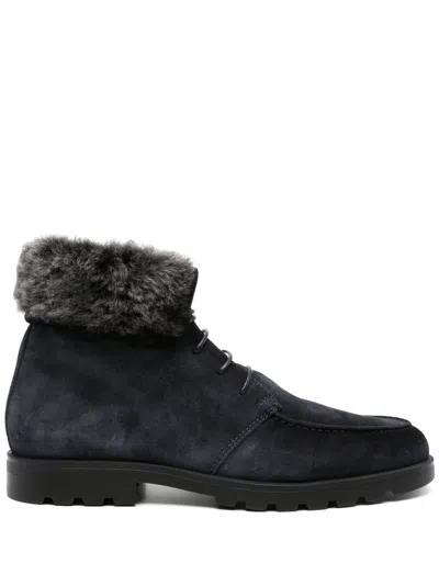 Santoni Lace-up Suede Boots In Blue