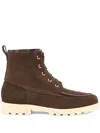 Santoni Lace-up Suede Boots In Brown