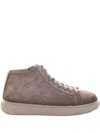 Santoni Mid-top Sneakers With Matte Finish In Brown
