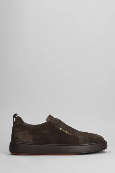 Santoni Laceless Sneakers In Suede In Brown
