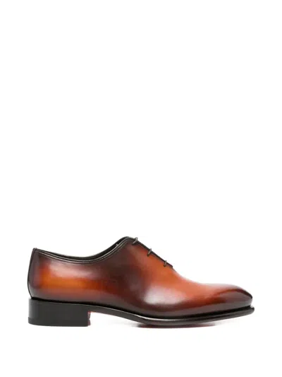 Santoni Lace-up Almond-toe Loafers In Brown