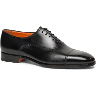Santoni Lace-up Cap Toe Oxford In Black
