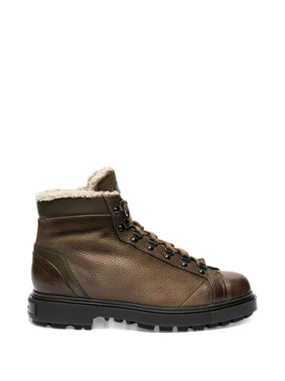 Santoni Lace-up Leather Boots In Brown