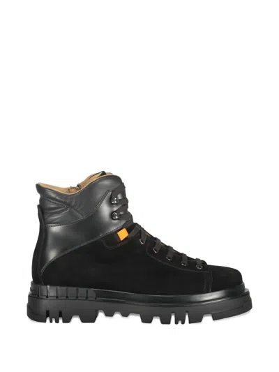 Santoni Lace-up Leather Boots In Black