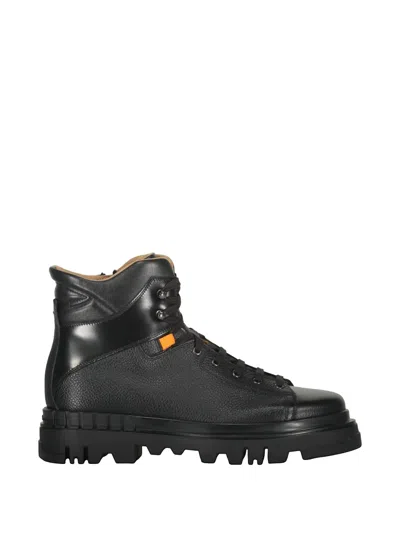 Santoni Lace-up Panelled Boots In Black