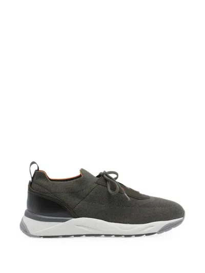 Santoni Innova Knit Lace-up Sneakers In Green