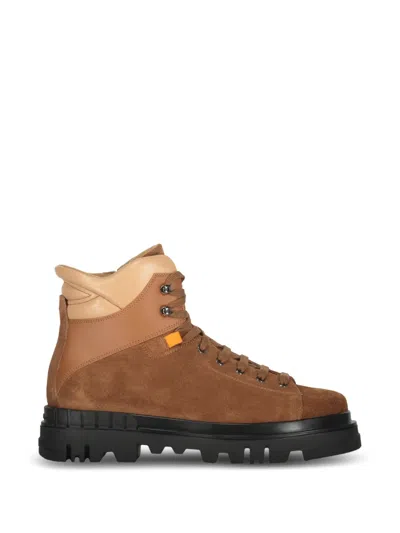 Santoni Lace-up Suede Boots In Brown