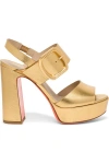 Santoni Laminated Leather High-heel Sandal In Gold