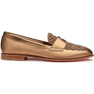 Santoni Laminated Leather Penny Loafer In Brown