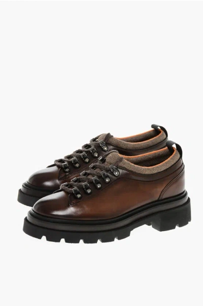 Santoni Leather Alpine Derby Shoes In Brown