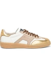 Santoni Leather And Suede Dbs Oly Sneaker In White/beige/silver