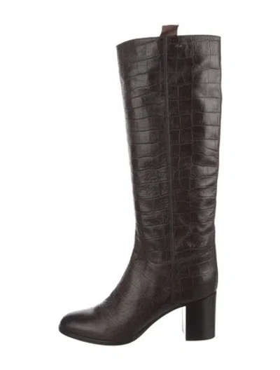 Pre-owned Santoni Leather Animal Print Boots In Brown