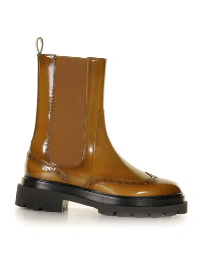 Santoni Leather Ankle Boot And Rubber Sole In Brown