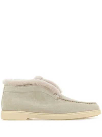 Santoni Chalk Suede Ankle Boots In Neutral