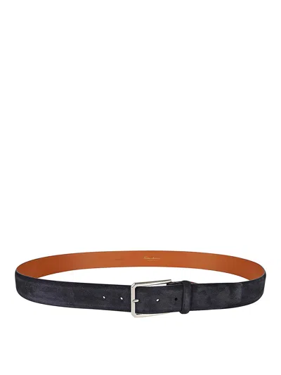 Santoni Leather Belt In Blue