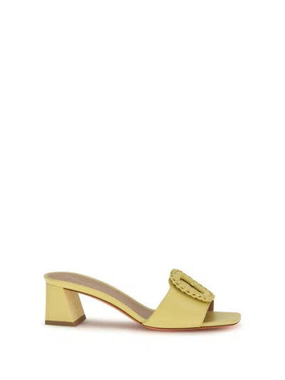 Santoni Leather Slide With Buckle Detail Heel Sandal In Yellow