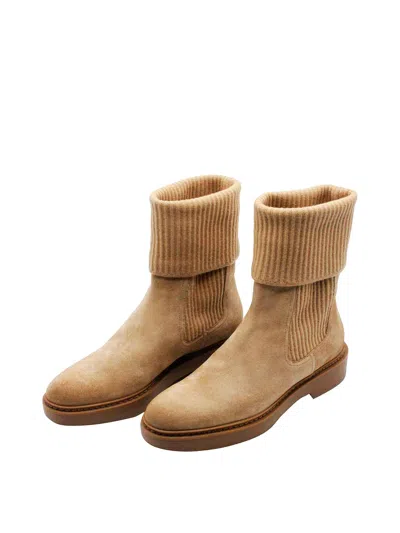 Santoni Leather Boots In Beige