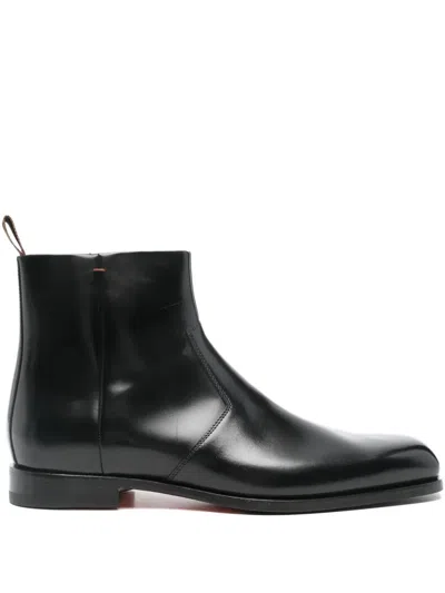 Santoni Leather Boots In Black