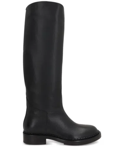 Santoni Hagar Leather Tall Riding Boots In Black