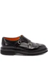 Santoni Leather Brogue-detailing Monk Shoes In Black