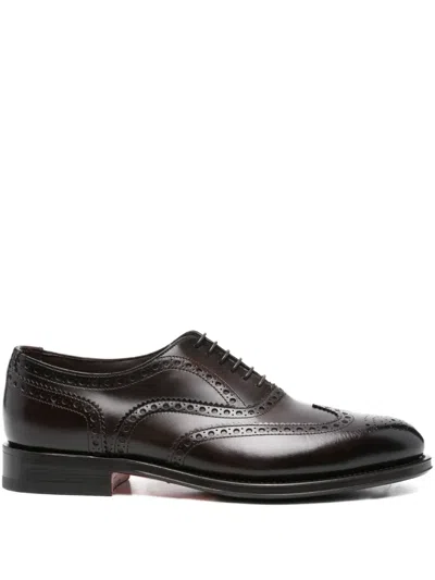Santoni Leather Brogue Oxford Shoes In Black