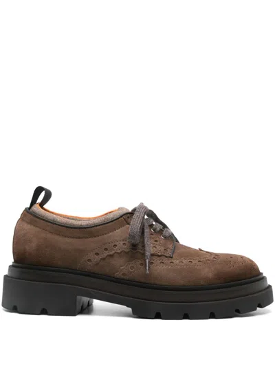 Santoni Rhea Men Brogue Chunky Sole Shoes In Brown