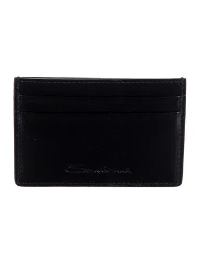 Pre-owned Santoni Leather Card Holder W/ Tags In Black