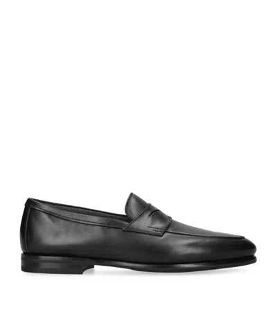 Santoni Leather Carlo Loafers In Black