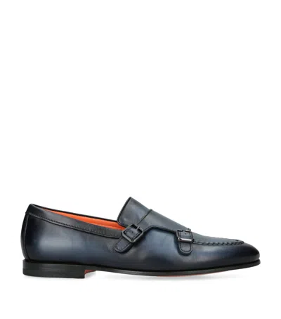 Santoni Leather Carlos Double-strap Monk Shoes