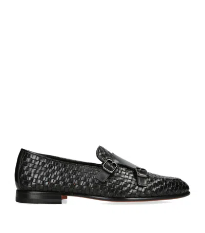 Santoni Leather Carlos Double-strap Monk Shoes In Black