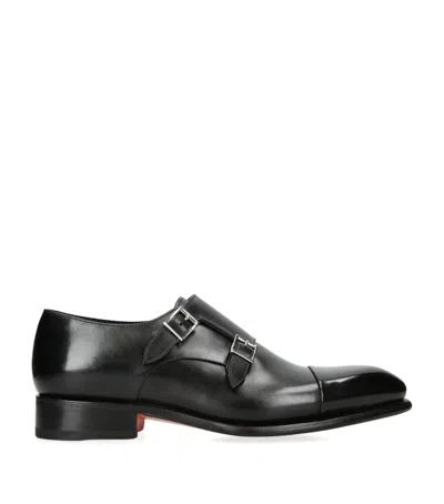 SANTONI LEATHER CARTER DOUBLE MONK SHOES