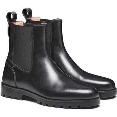 Santoni Leather Chelsea Boot In Black
