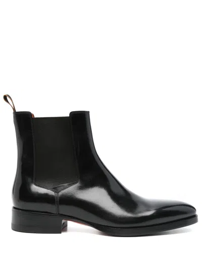 Santoni Leather Chelsea Boots In Black