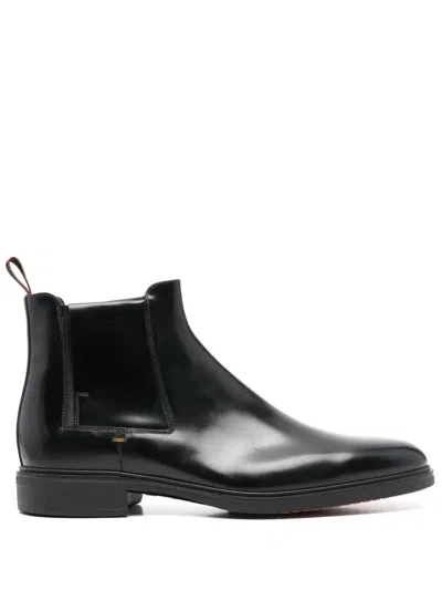Santoni Leather Chelsea Boots In Black