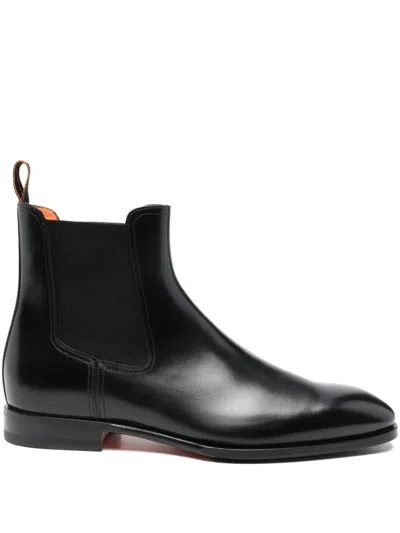 Santoni Leather Chelsea Boots In Black
