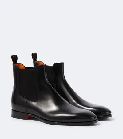 Santoni Leather Chelsea Boots In Black