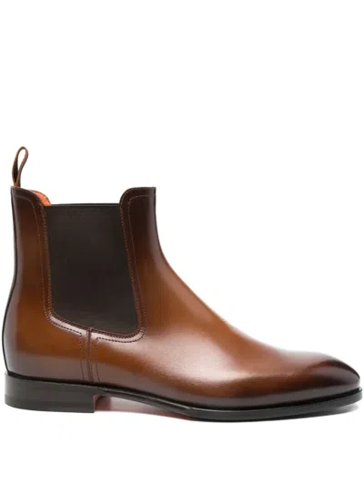 Santoni Leather Chelsea Boots In Brown
