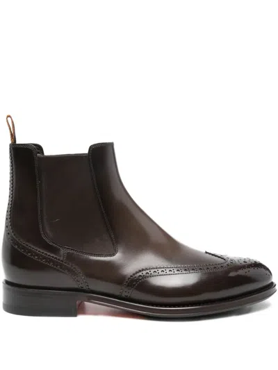 Santoni Leather Chelsea Boots In Brown