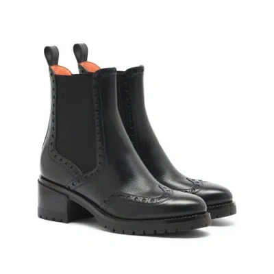 Santoni Leather Chelsea Brogue Boot In Black